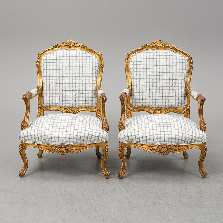 A pair of neo-rococo easy chairs, late 19th century.