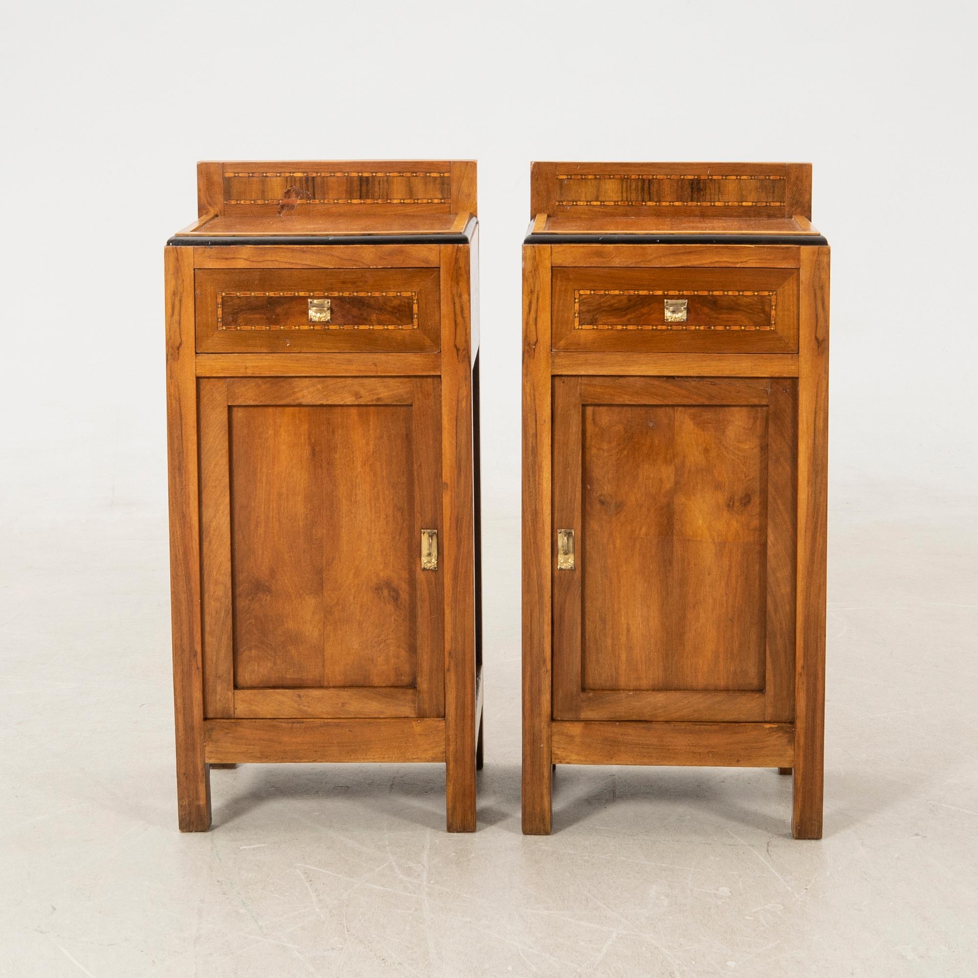Bedside tables, a pair, first half of the 20th century.