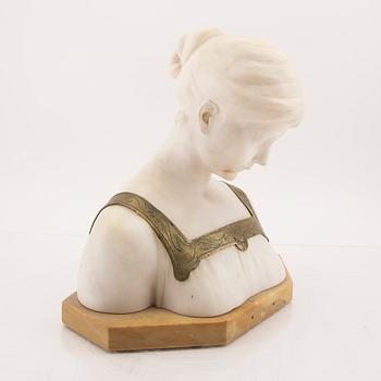 Okänd konstnär 1800/1900-tal , skulptur signerad alabaster och mässing.