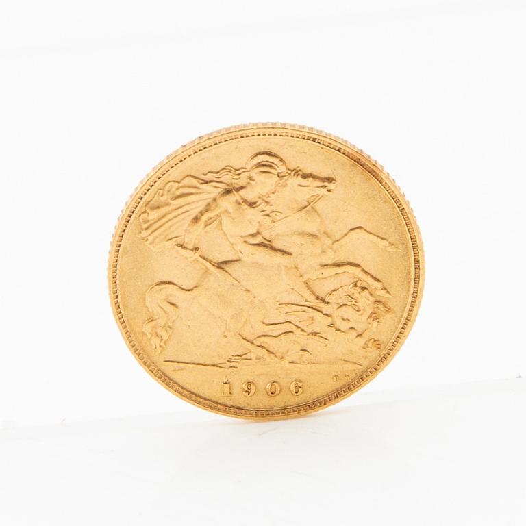 Gold coin 1/2 sovereign Great Britain 1906.