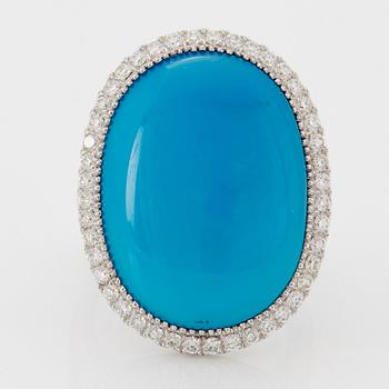 Ring 18K vitguld med en turkos och runda briljantslipade diamanter.