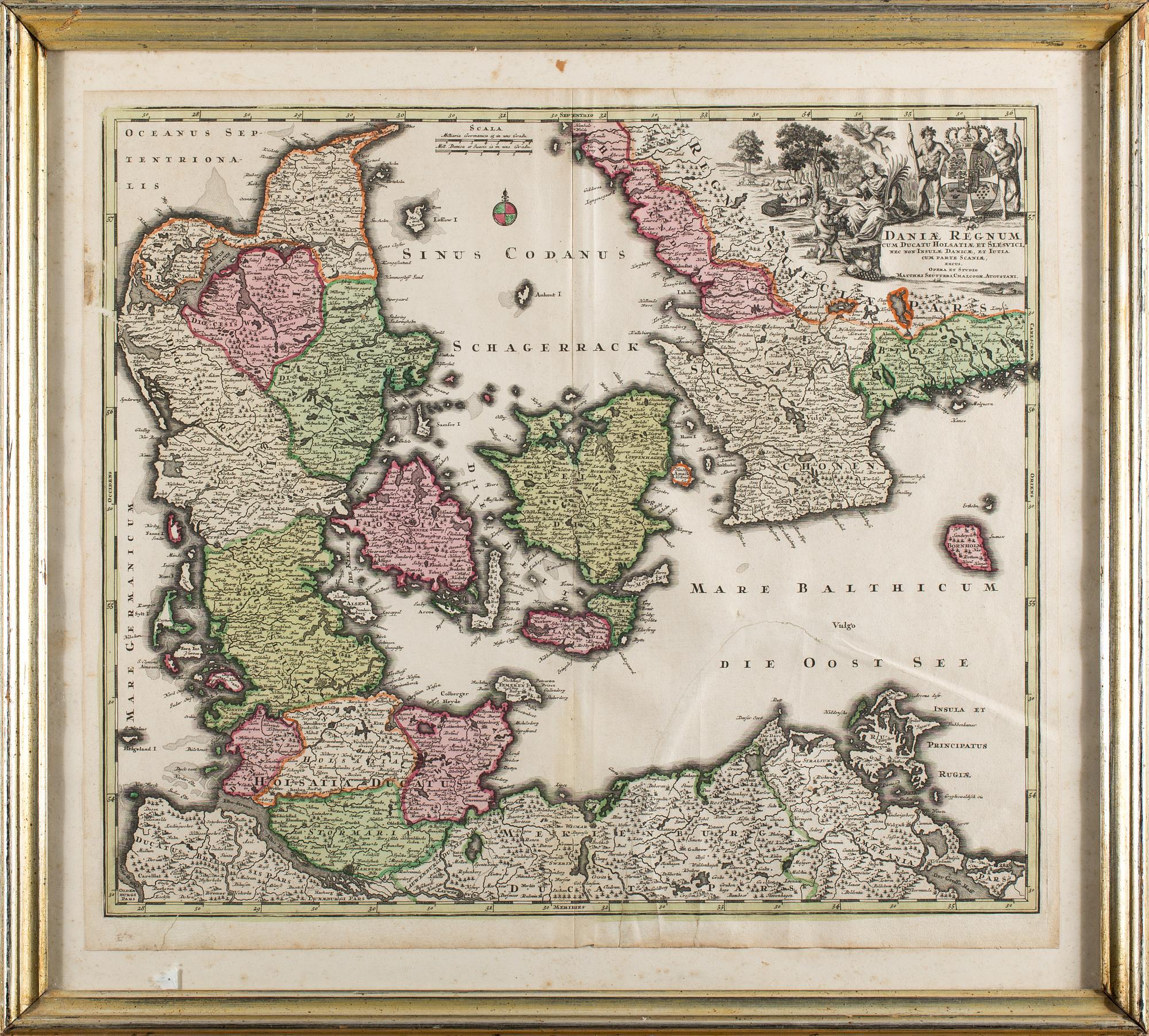 KARTA, "Daniae Regnum", Matthias Seutteri, 1700-tal.