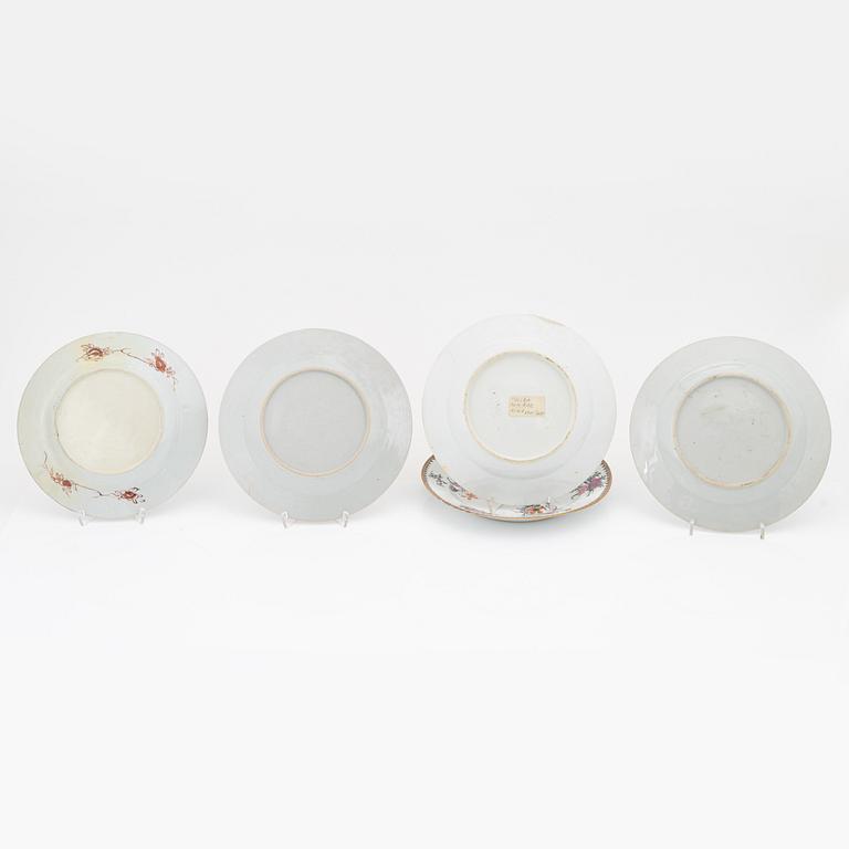 A set of five famille rose plates, Qing dynasty, 18th Century.