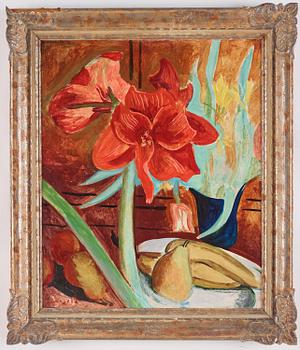 Isaac Grünewald, Stilleben med amaryllis och frukter.
