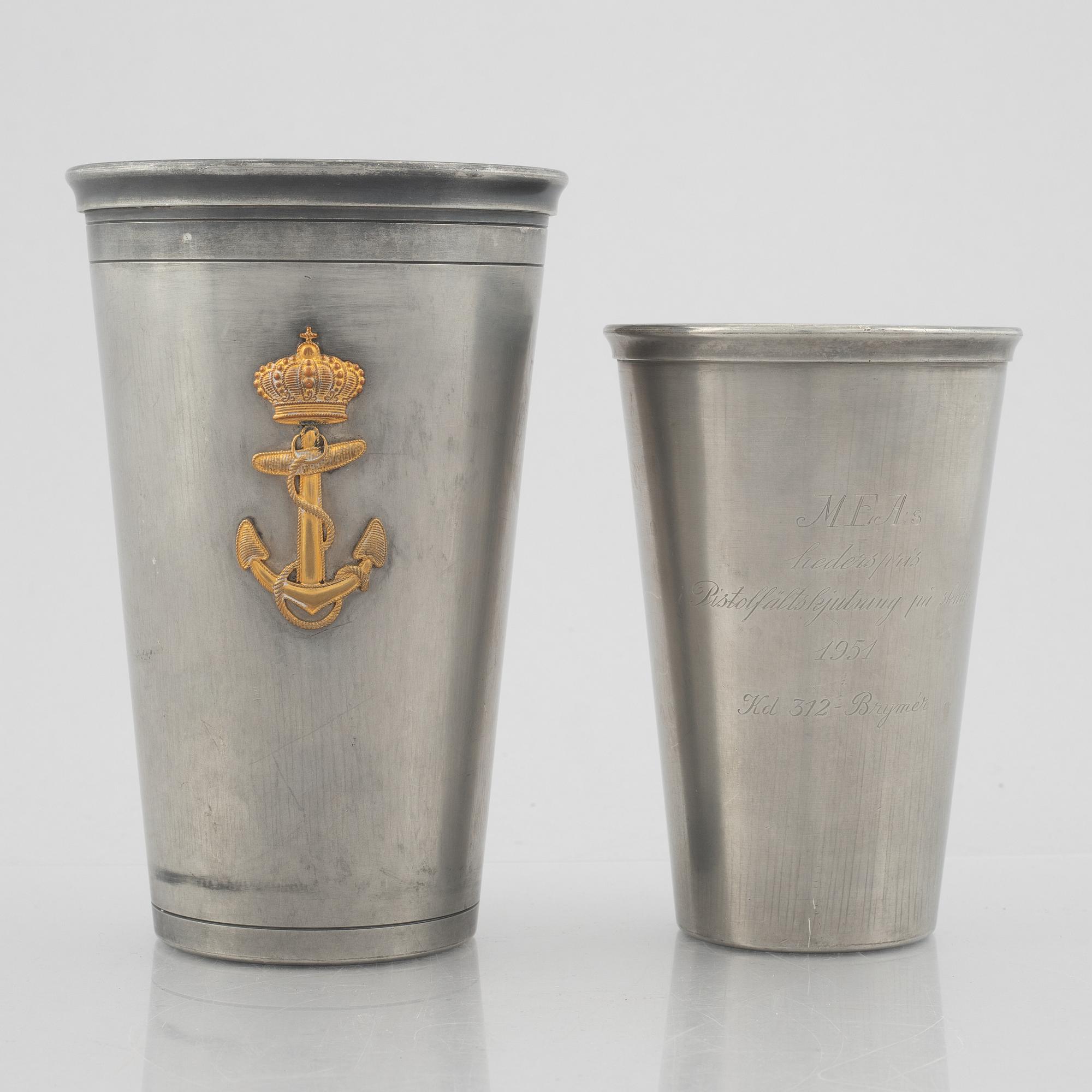Svenskt Tenn, two pewter beakers, Stockholm 1940 and 1950.