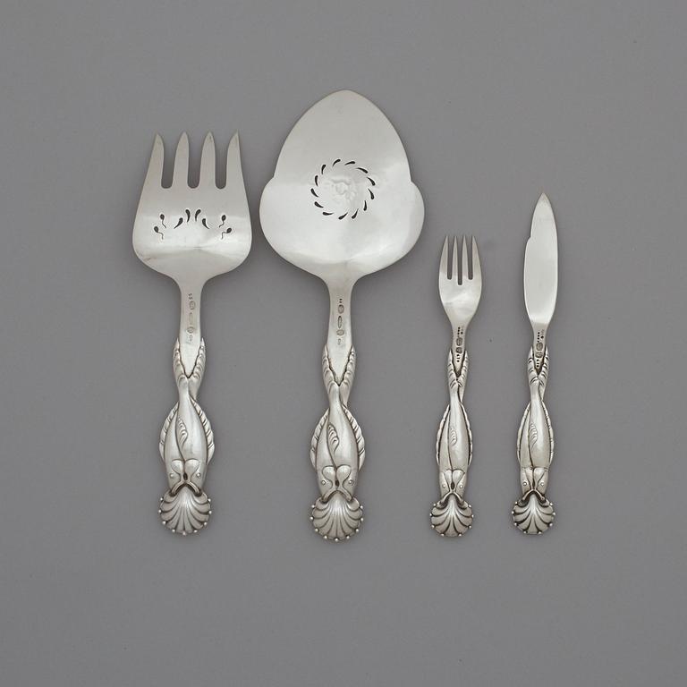 Georg Jensen, a 26 pcs set of 800/1000 silver flatware, Copenhagen 1919- ca 1927.