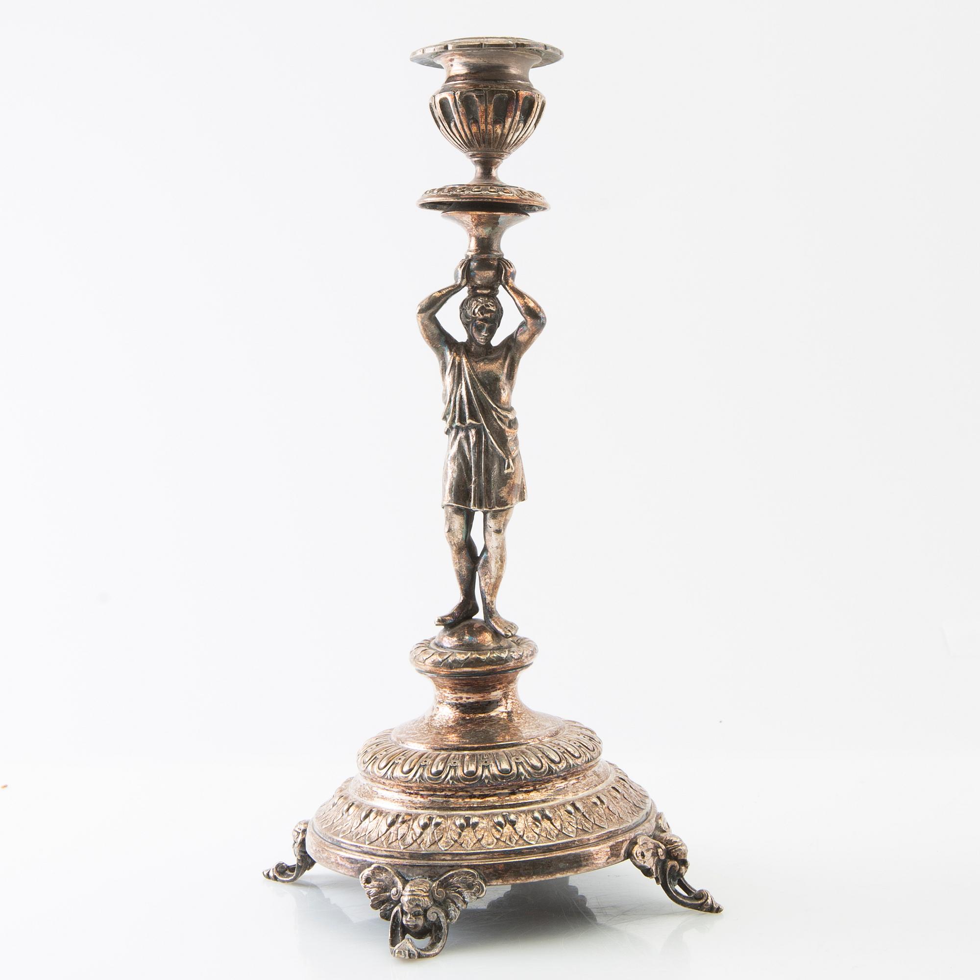 Candelabras, a pair of silver plate, late 19th century, Renaissance style.