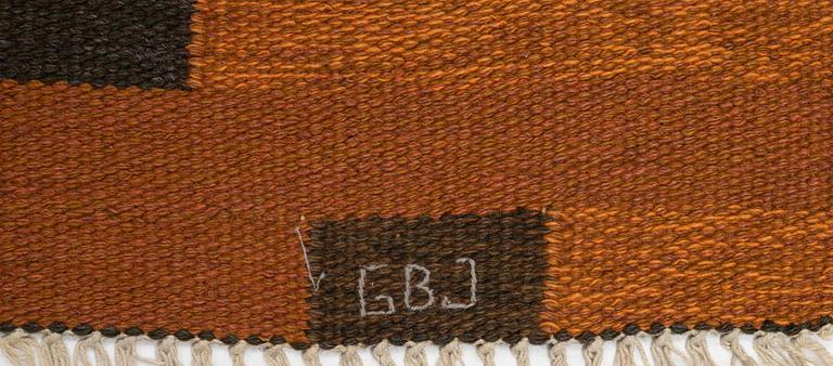 Gull-Britt johansson, a carpet, flat weave, signed GBJ, ca 238 x 172 cm.