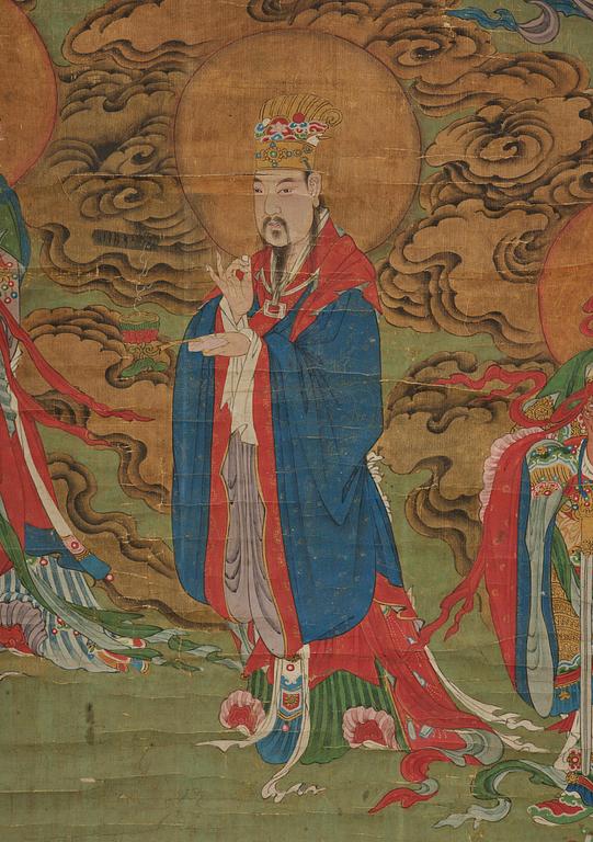 Two Chinese scroll paintings of Heavenly and Earthly Deities from the Water-Land Ritual, late Qing dynasty.