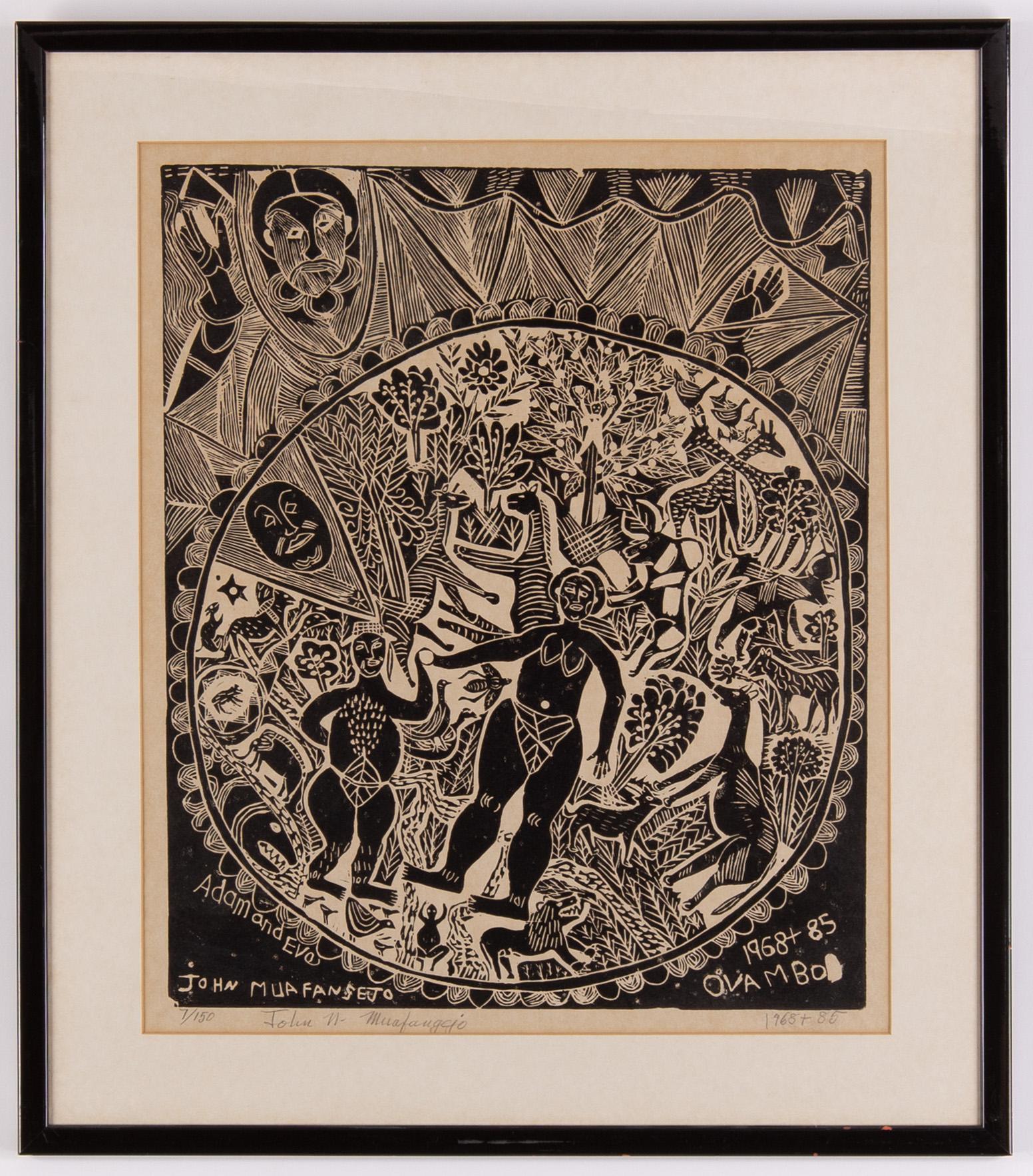 John Ndevasia Muafangejo, linolumsnitt, 1968+85, signerad 7/150.