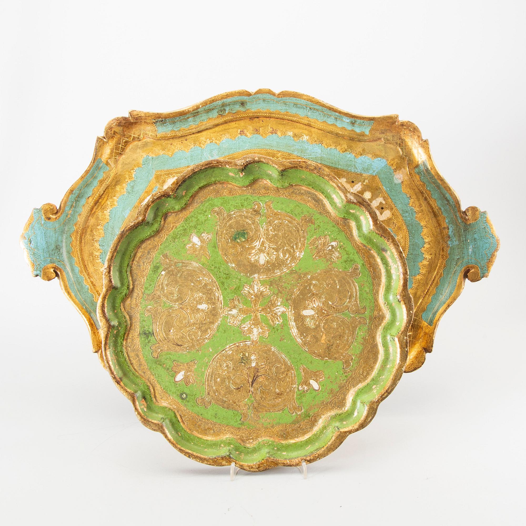Trays, 5 pcs, Paoletti, Florence Italy mid-20th century.