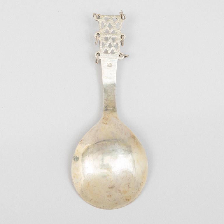A Swedish silver spoon, possibly the mark of Michel Burman d ä Lidköping (1704-1716).