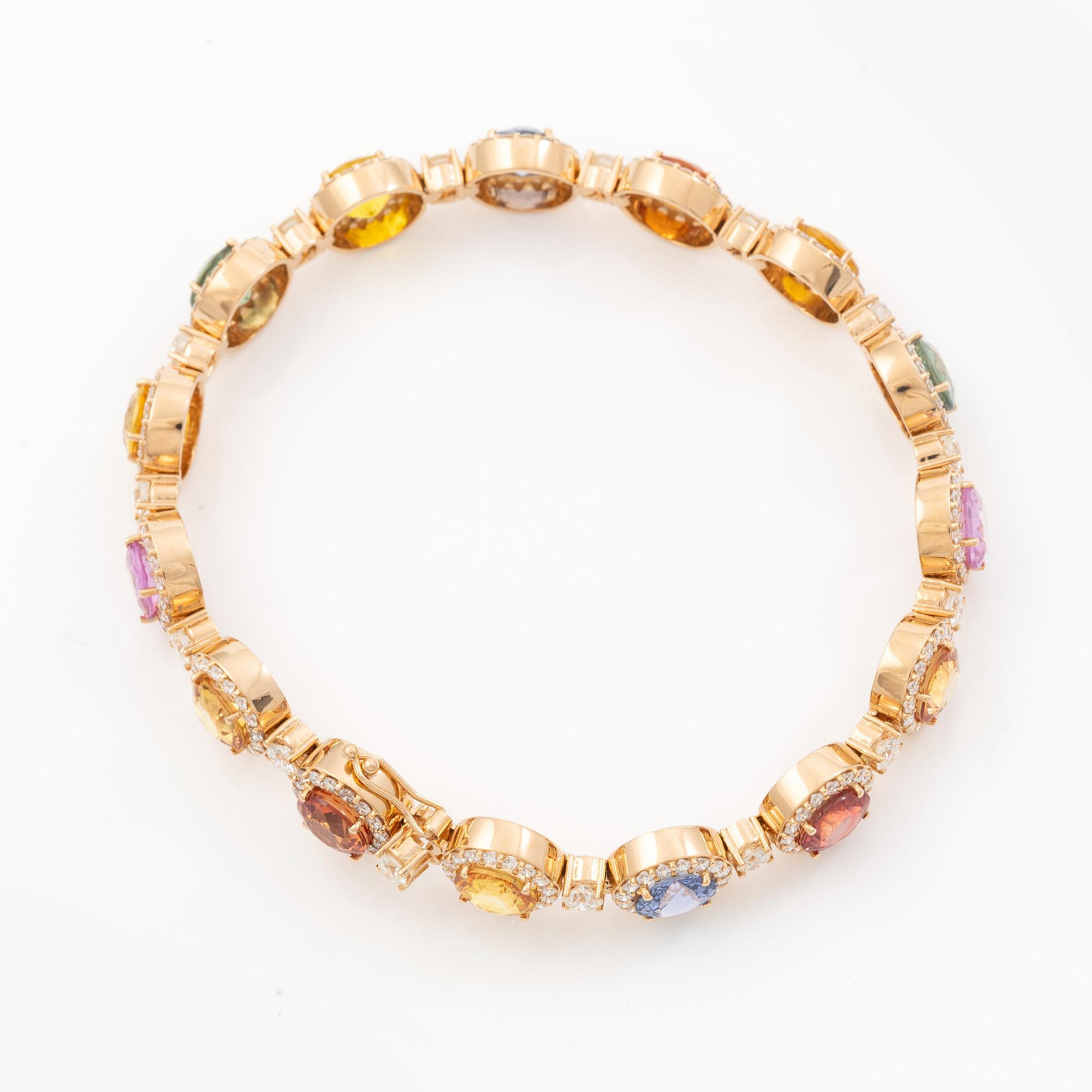 Bracelet 18K rose gold with rainbow-coloured sapphires and brilliant-cut diamonds.