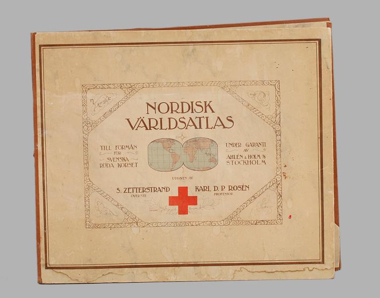 NORDISK VÄRLDSATLAS, utgiven till förmån för Svenska Röda Korset, 1926.