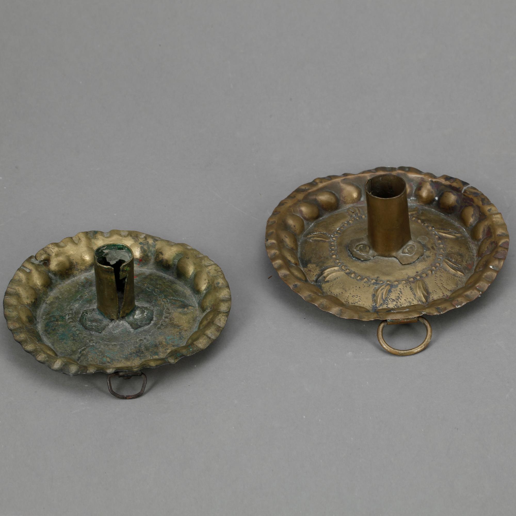 LJUSSTAKAR, 4 st, mässing, 1700/1800-tal.