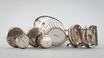 PARTI SILVER, 7 delar, 1800 och 1900-tal, vikt ca 220g.