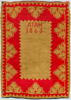 Ryijy, kansanomainen, päivätty 1865. Noin 195 x 140 cm.