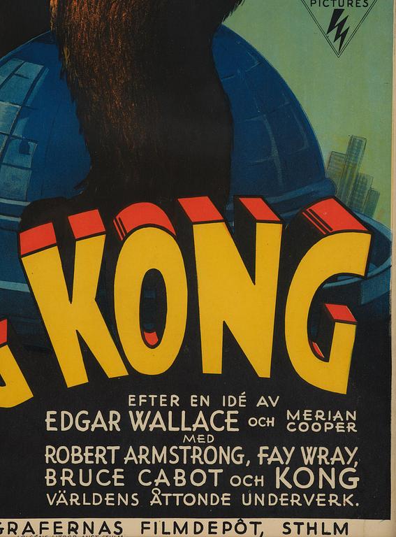 MOVIE POSTER, "King Kong", J Olséns Litografiska Anstalt, Stockholm, 1933.