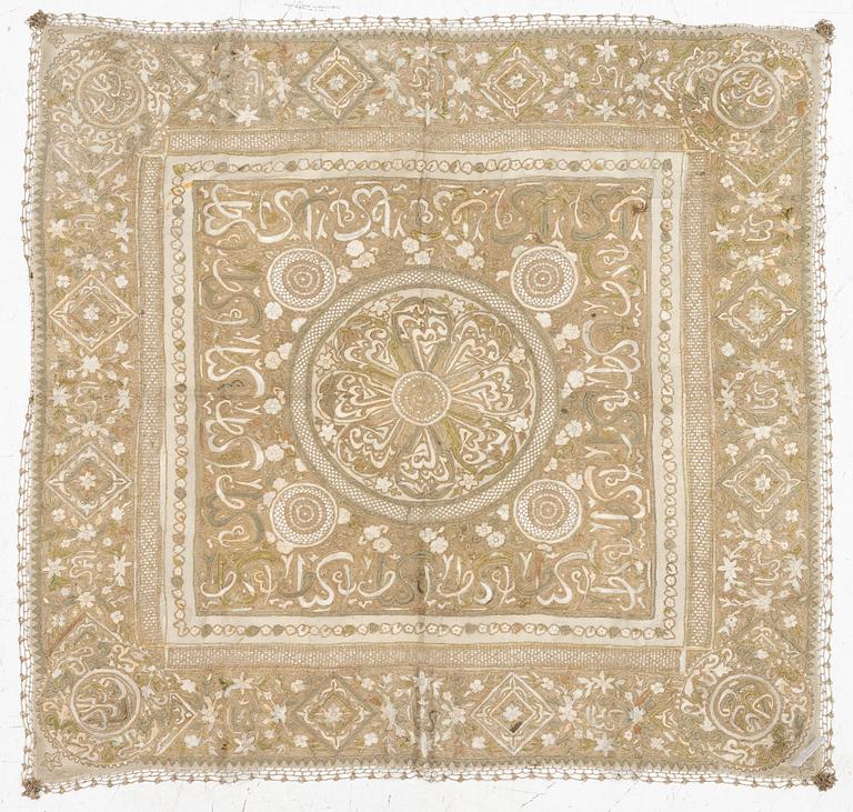A silk and metal shawl. c. 105 x 99 cm, Turkey, first half of the 20th century.