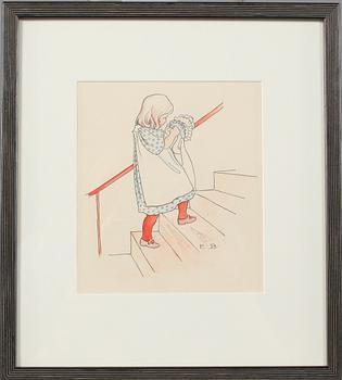 ELSA BESKOW, akvarell och tusch, signerad.