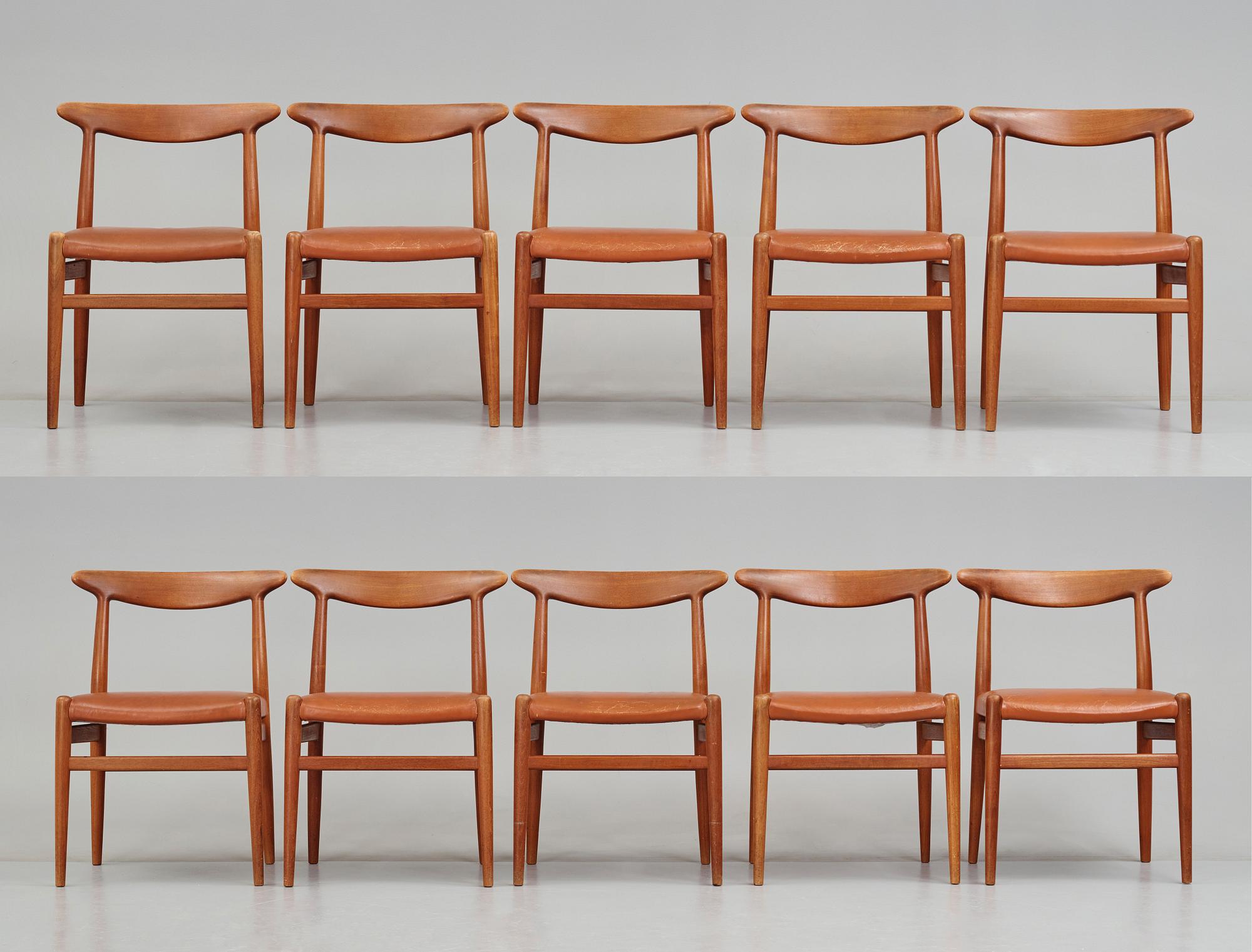 Hans J. Wegner, stolar, 10 st "W2", C M Madsen, Danmark 1950-tal.