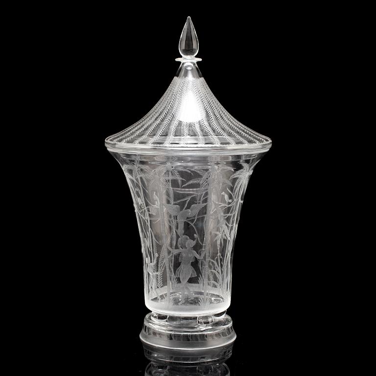 EDWARD HALD, a glass vase and cover from Orrefors, designed in 1918.