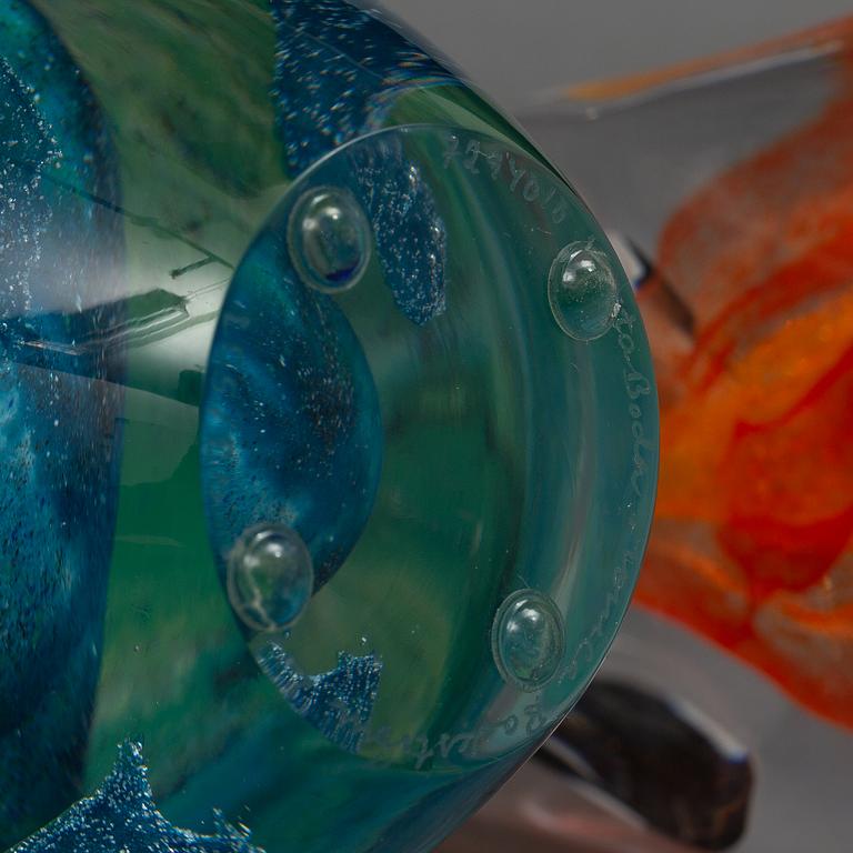 Monica Backström, two glass sculptures, 'Vatten' and 'Eld' from the series 'De fyra elementen', Kosta Boda.