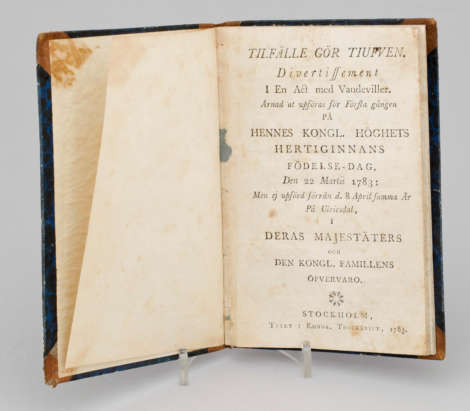 TEATERPROGRAM, rollhäfte, från Confidencen, Kongliga tryckeriet, Stockholm. 1783.