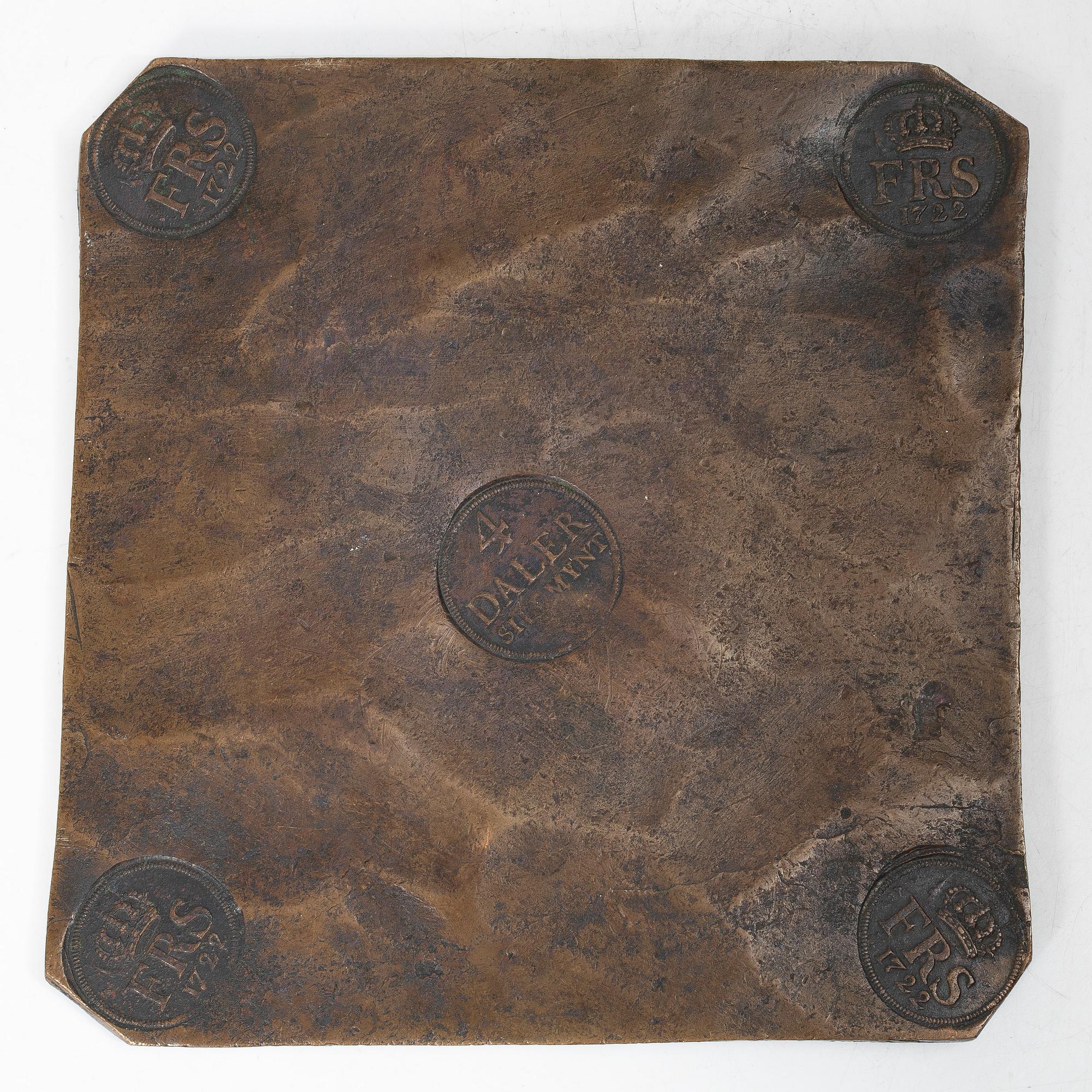 Plate money, Fredrik I, 4 daler Silver Coin, 1722.