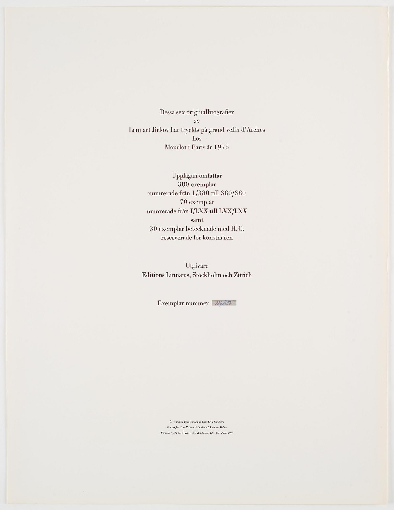 Lennart Jirlow, portfolio with 6 lithographs in colour, 1975, signed 227/380.