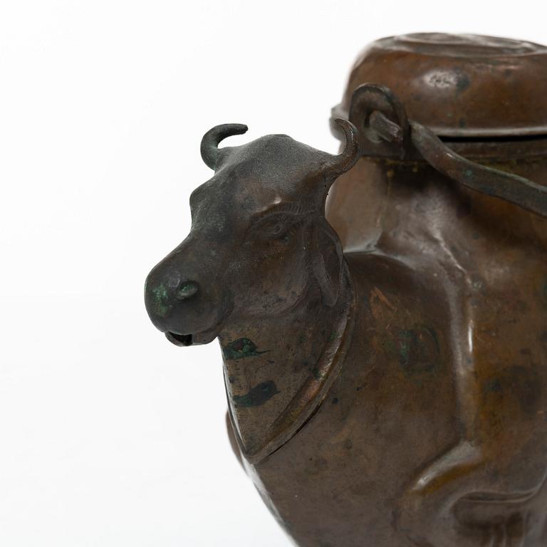 An Indian copper ewer in the shape of a bull Probably Rajasthan, 19th Century.