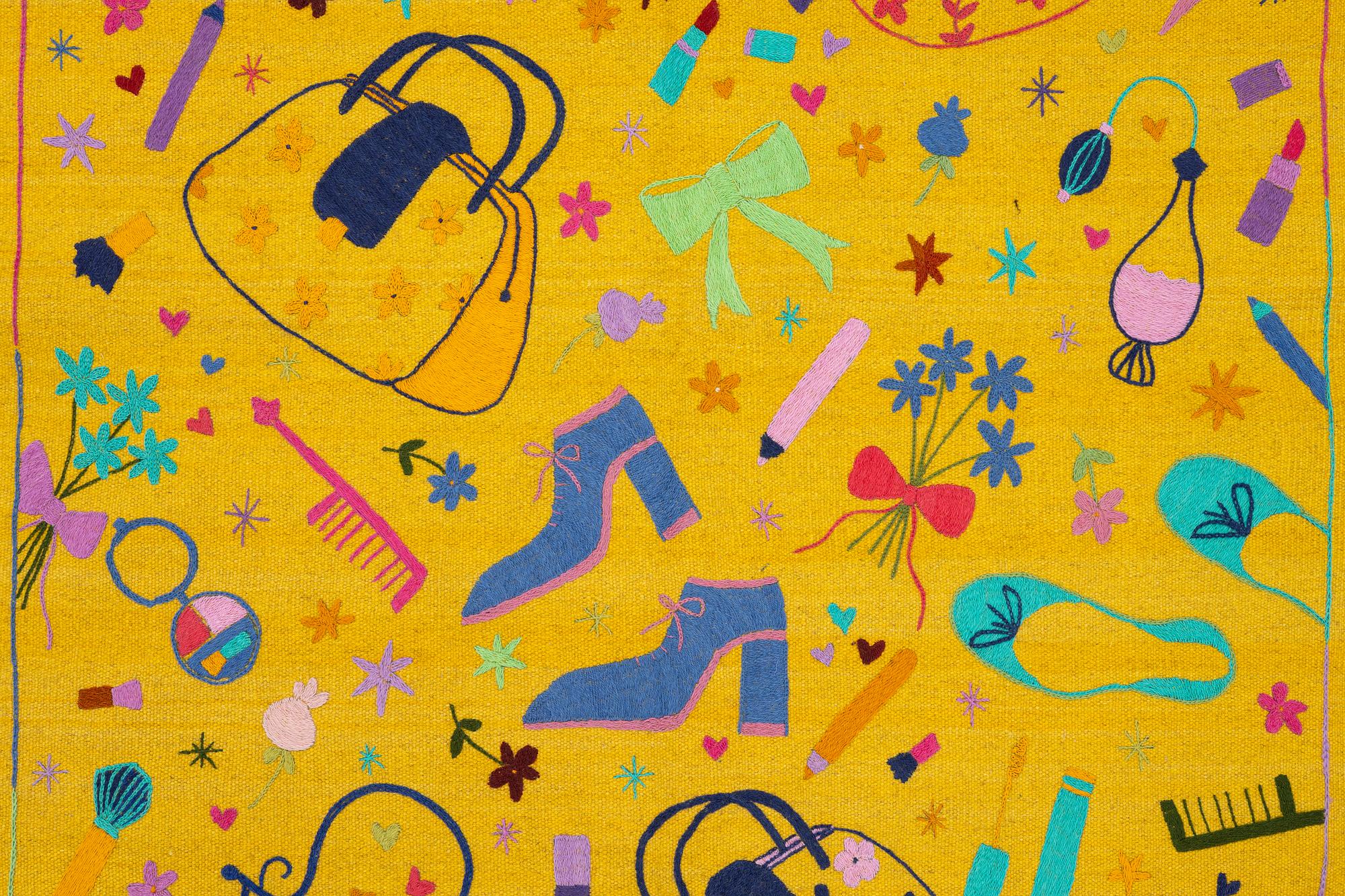 Matta, handbroderad Kelim, ca 176 x 121 cm.