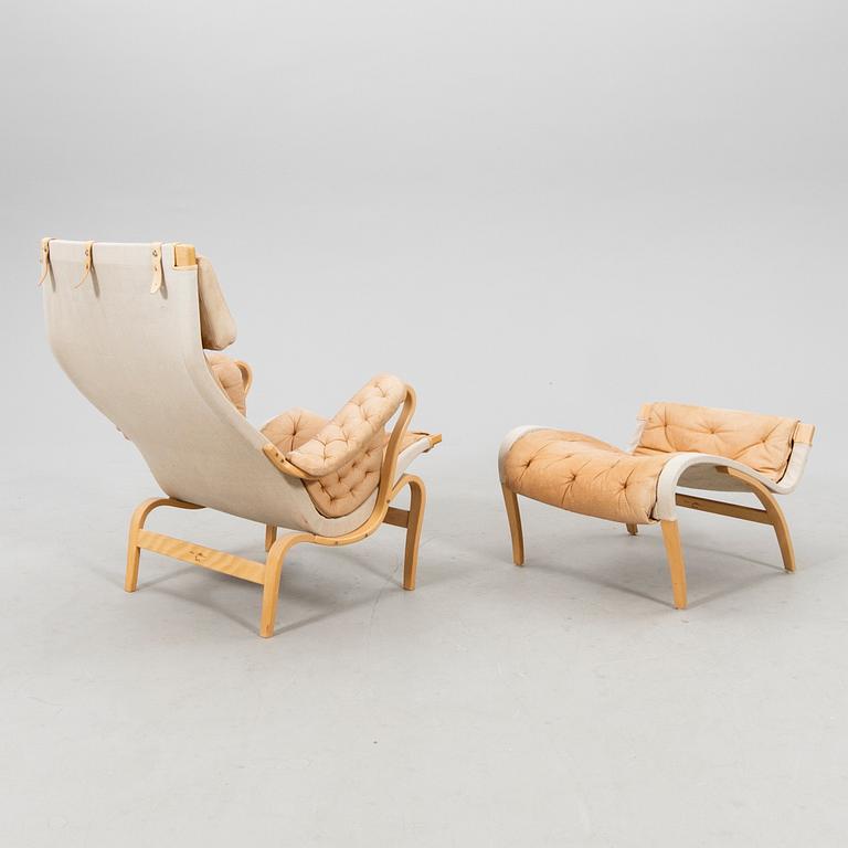 Bruno Mathsson, armchair with footstool "Pernilla" DUX late 20th century.