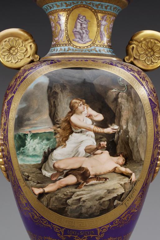 A large Berlin vase, late 19th Century. Signed S Wagner, Wien.