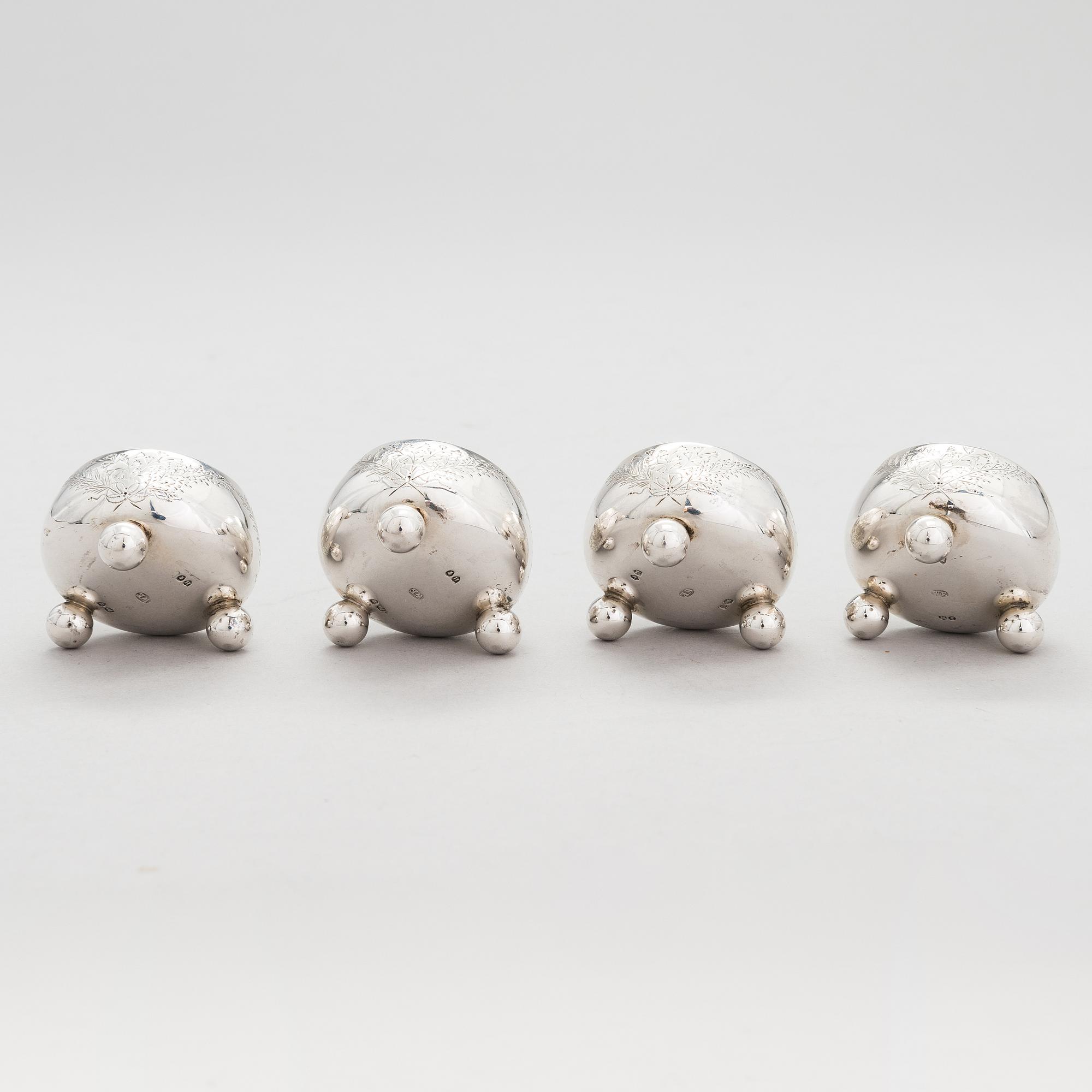 SALTKARSSET för fyra, sterling silver, London 1883.
