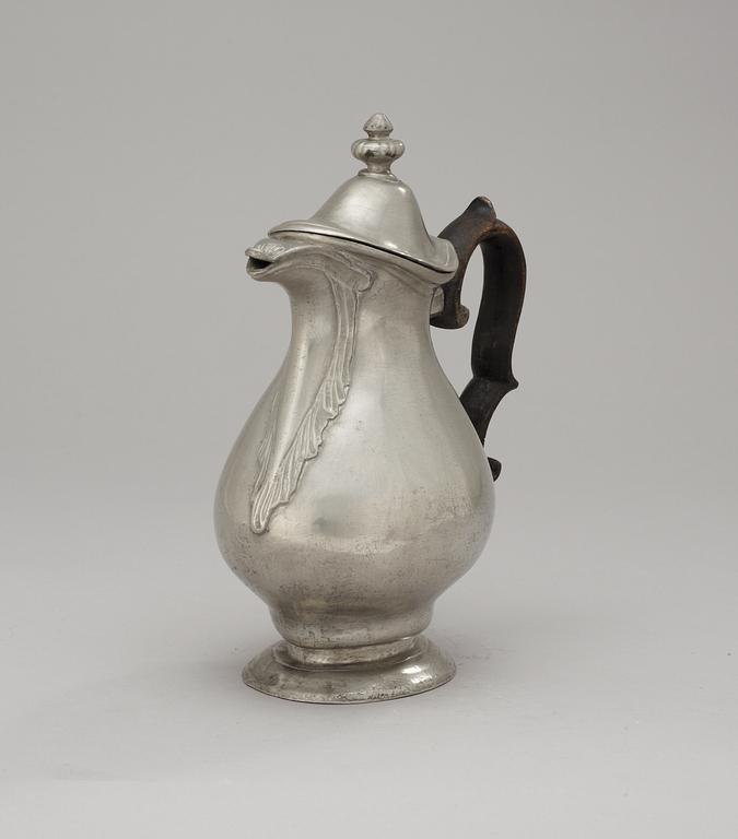 A Swedish Rococo pewter coffee pot by Hans Lagergren (1766-1801-08), Karlstad.