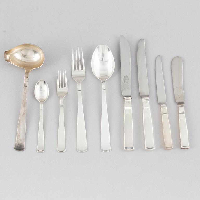 Jacob Ängman, a 90-piece silver flatware set, "Rosenholm", GAB, Eskilstuna & Stockholm, Sweden, 1947-1980.