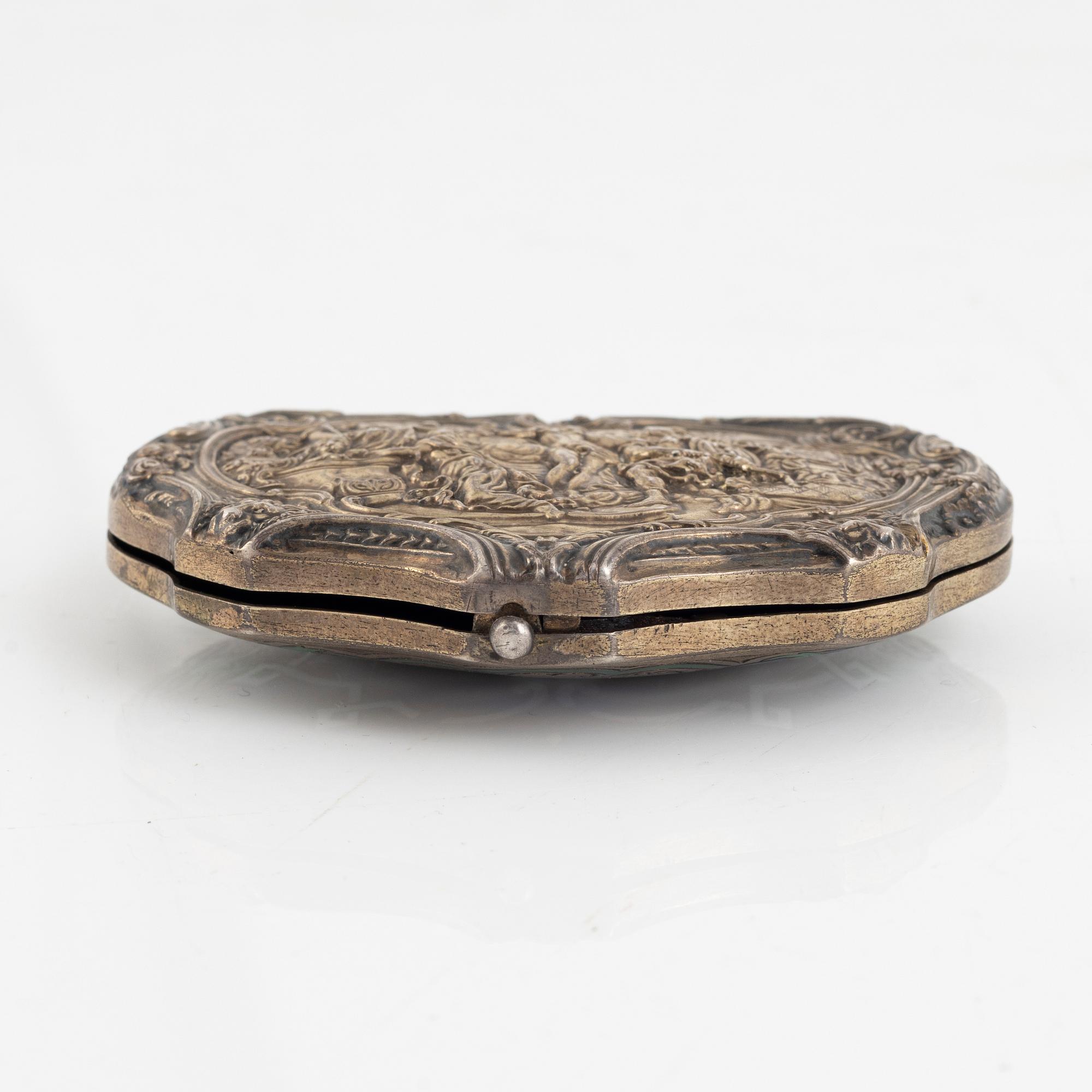A silver and enamel box, circa 1900.
