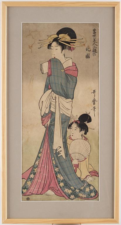 UTAMARO KITAGAWA (c.1753-1806), after, color woodblock print. Japan, 19th century.