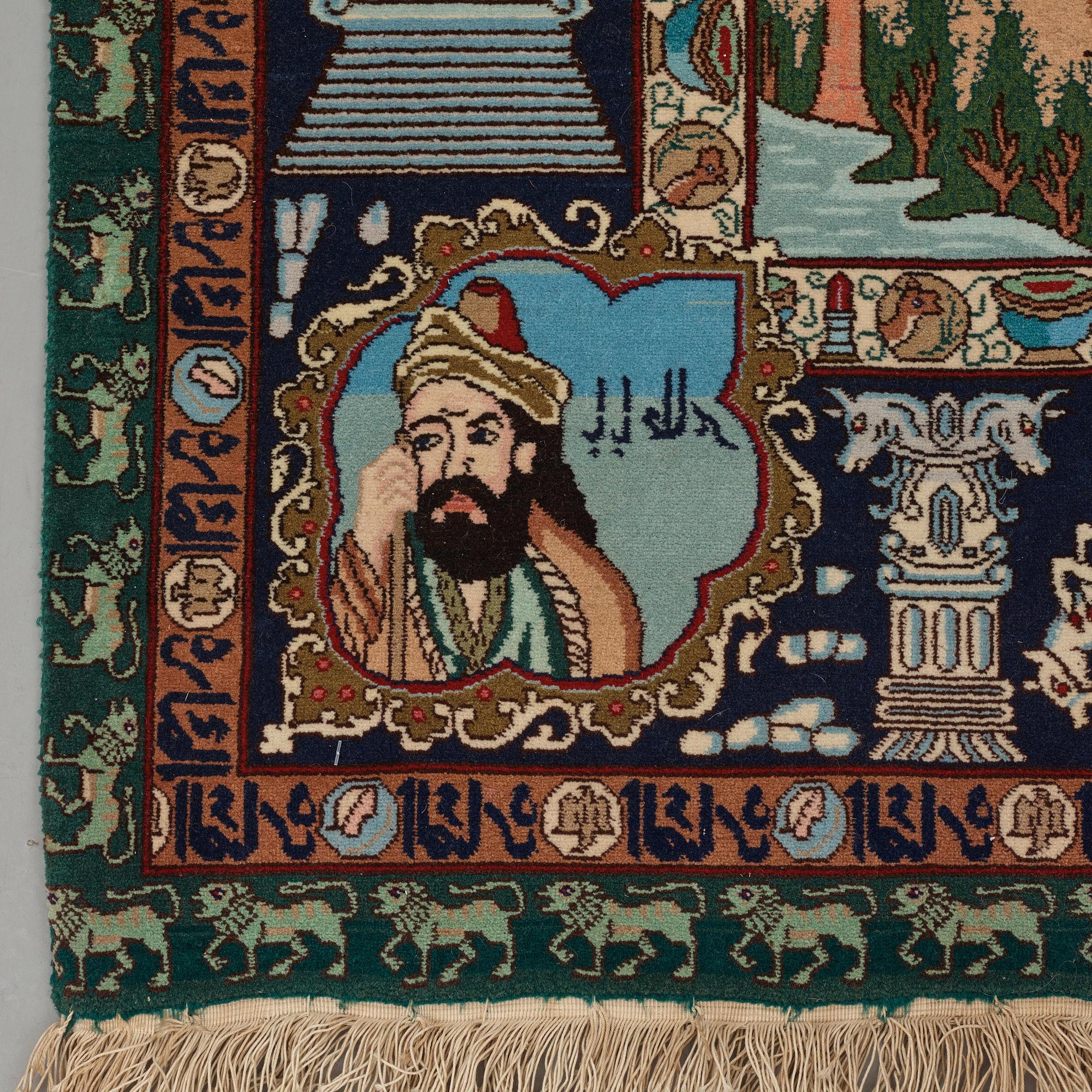 Matto, Old Tabriz figural, "The four seasons", ca 274 x 176 cm.
