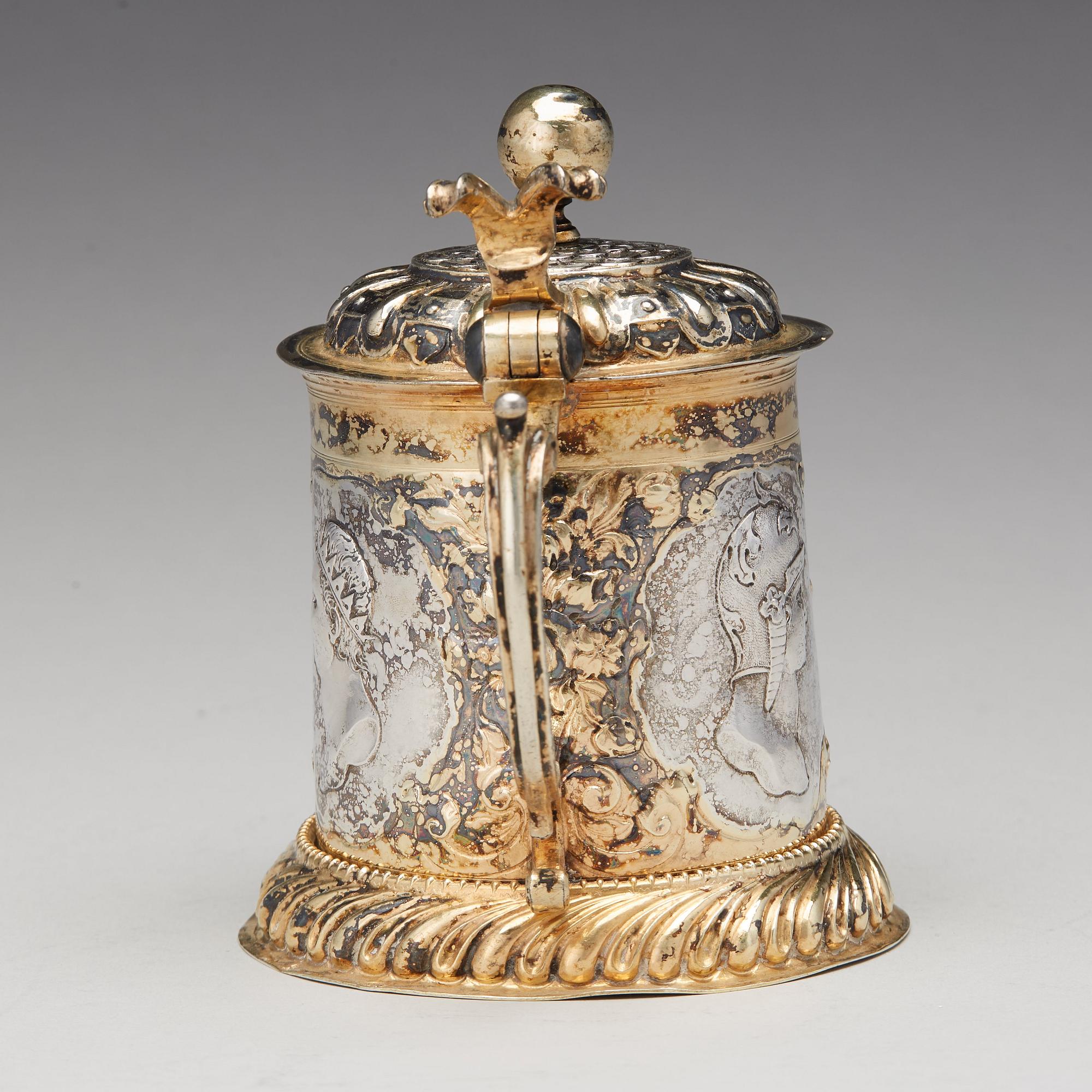 Simon Wickert, dryckeskanna, silver, Augsburg (verksam 1691-1708). Barock.