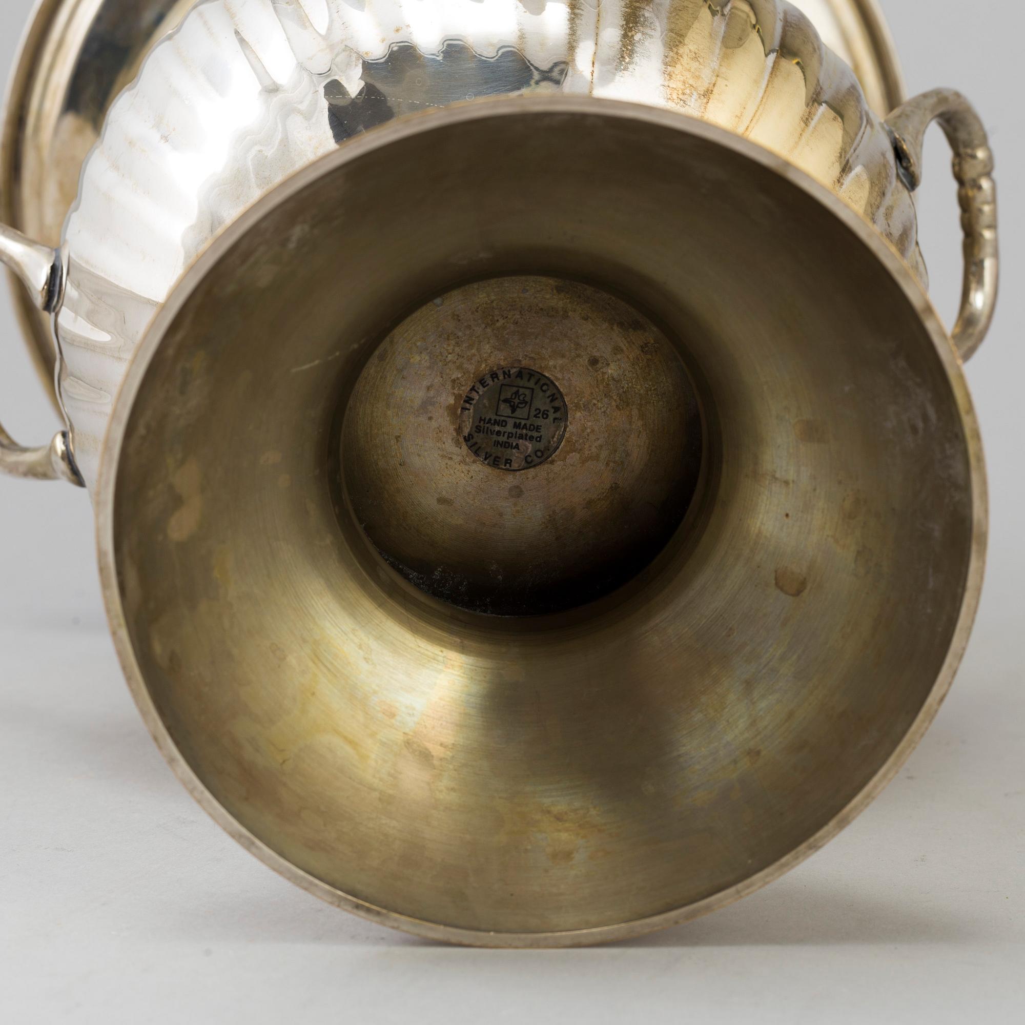 A late 20th century silver plate  Trophy Style Champagne Ice Bucket, International Silver Company Co., India.