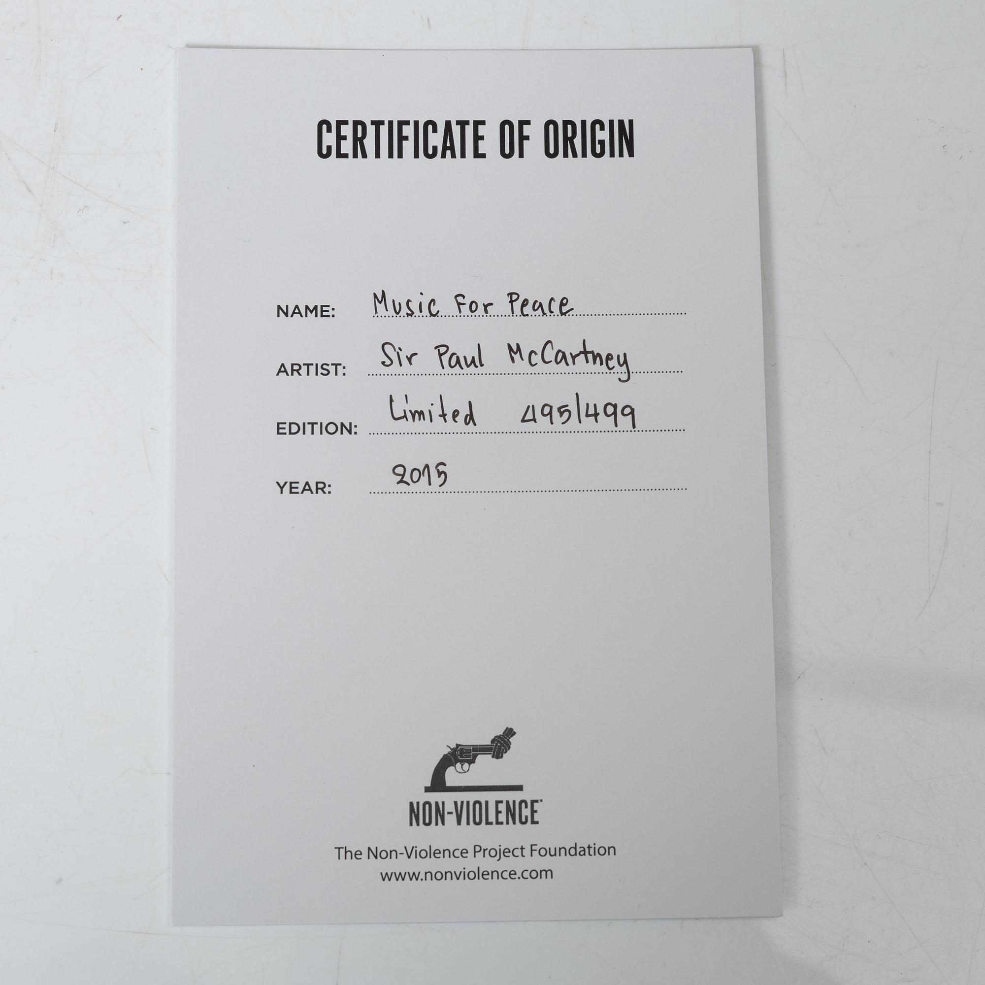 Non-Violence Art Project & Sir Paul McCartney, 'Music for Peace'.