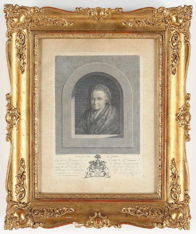 GRAVYR, 1700-1800-tal. I förgylld ram från nyrokokotid.