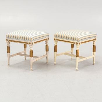A pair of Gustavian stools from Lindome, Sweden, around 1800.