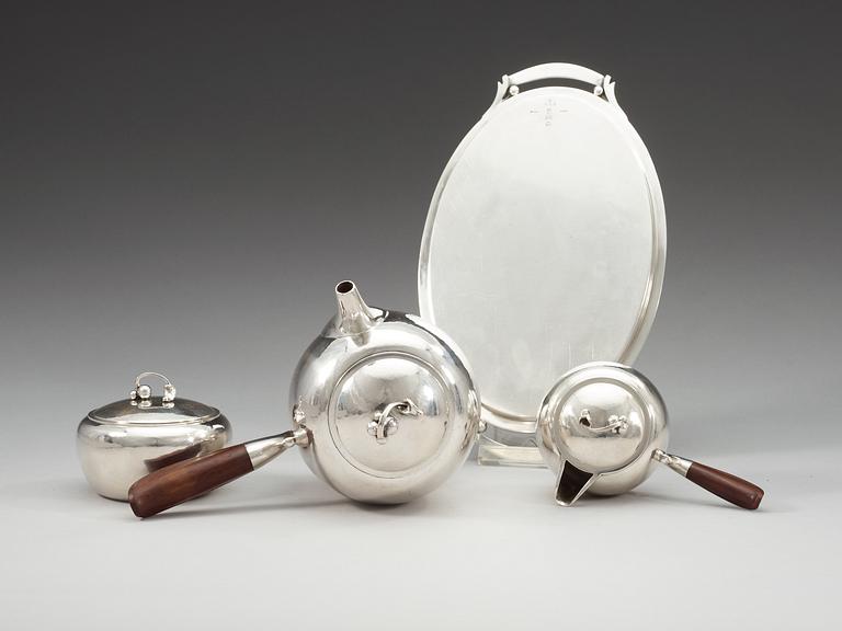 HARALD NIELSEN, kaffeservis samt bricka, Georg Jensen Köpenhamn 1933-44, sterling,