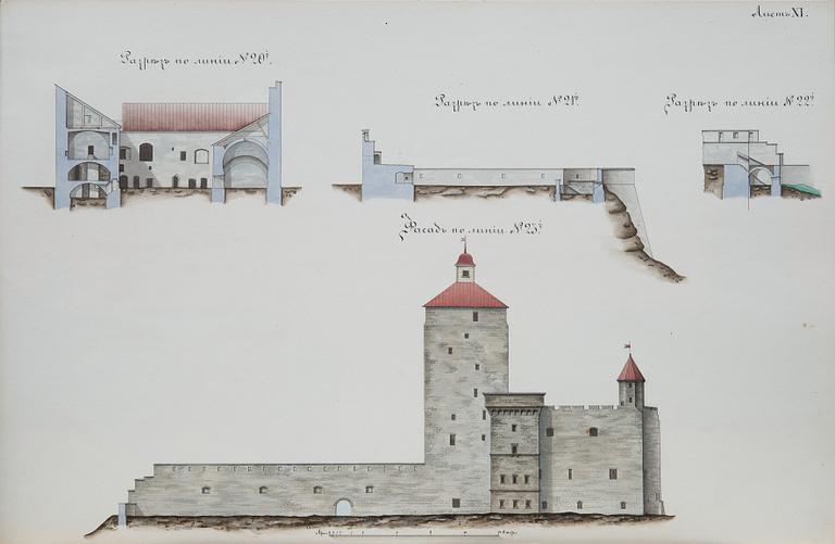 MAP. Ritningar över Hermeister slottet i Narva.
