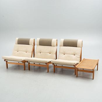 Berndt Pedersen, three "Kludestolen" lounge chairs with table, Denmark, 1970's.