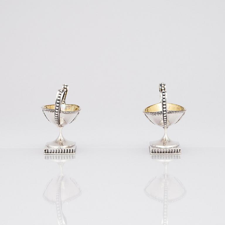 A pair of Swedish 18th Century Gustavian parcel-gilt silver salt cellars, marks of Pehr Zethelius, Stockholm 1798.