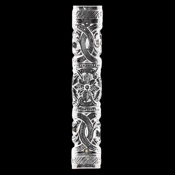 A glass obelisk by Lars Leidegren for Hotel Royal Viking, ca 1984. Produced by Orrefors glassworks.